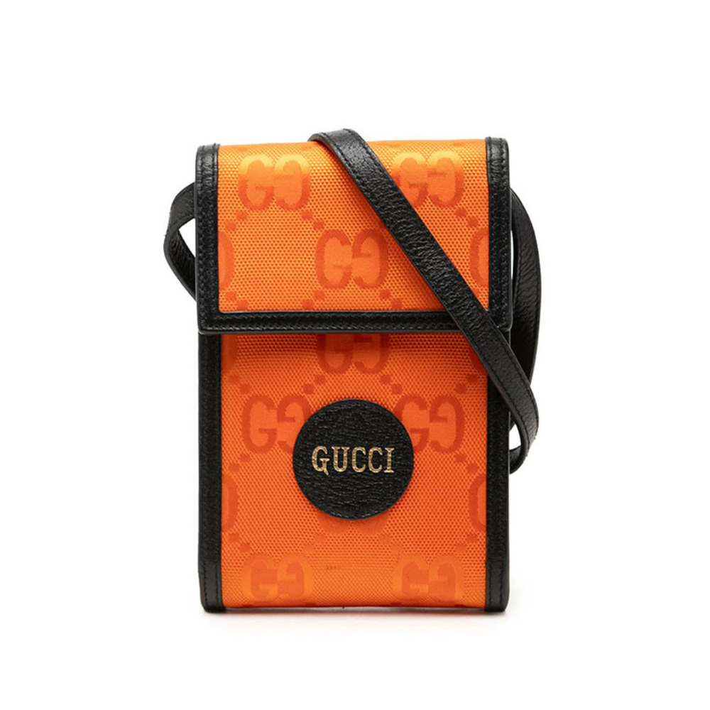Gucci GG Logo Off the Grid Crossbody Shoulder Bag 625599 Orange Nylon Leather...